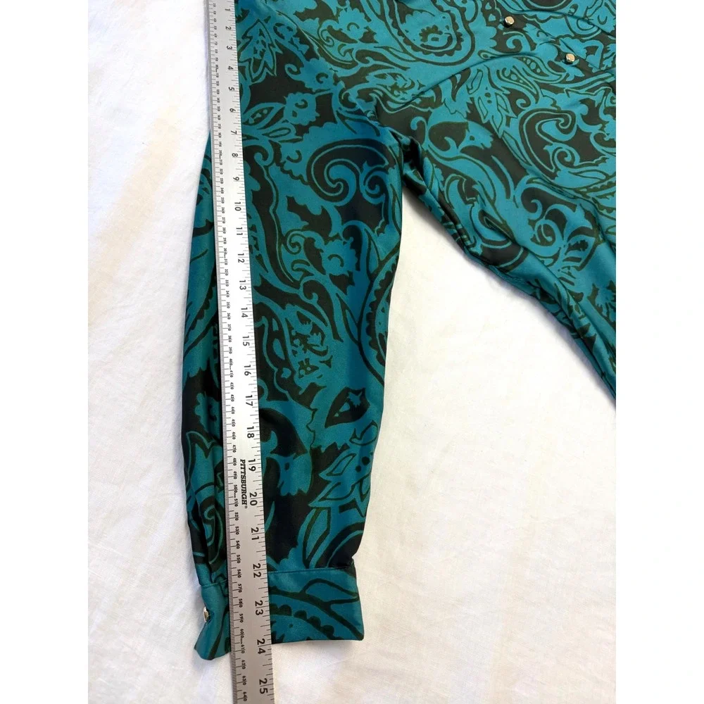 ZARA Teal Black Paisley Satin Shirt Dress XL Long Sleeve Button Up 8735/214 - Picture 11 of 12